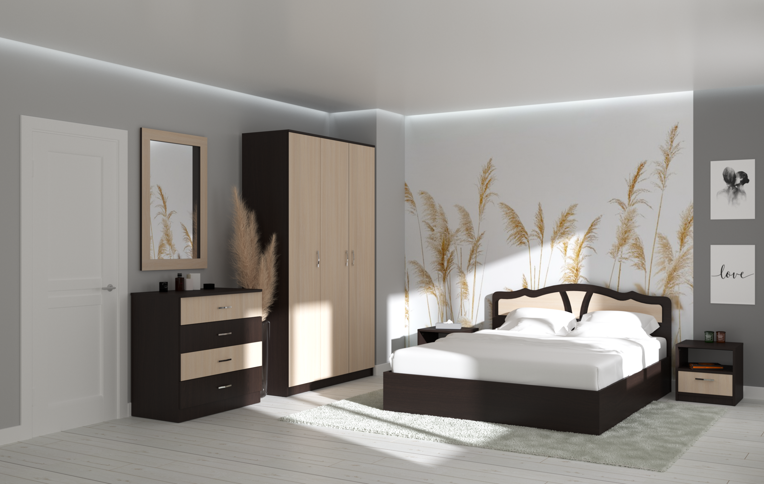 Кровать двуспальная из ДСП "Aura" 144х204х90, качественная кровать классика для спальни 140х200 — изображение 4