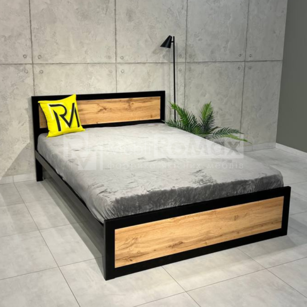 Кровать металлическая для спальни в стиле LOFT 140х200, стильная двуспальная железная лофт-кровать