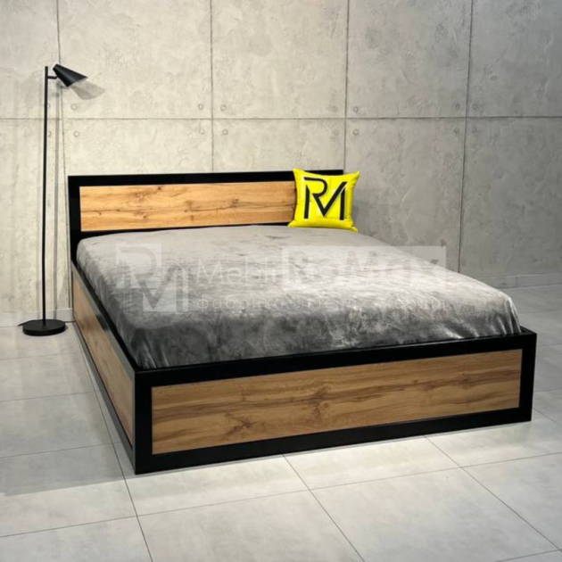 Кровать металлическая в спальню Loft 160х200 с подъемным механизмом, двуспальная железная кровать с ламелями