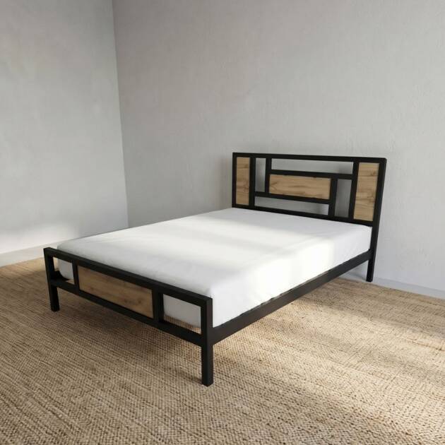Кровать металлическая для спальни в стиле LOFT 140х200 "ADEL", ортопедическая двуспальная железная кровать в лофт-стиле