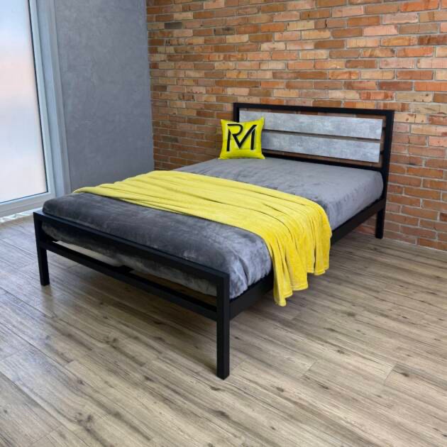 Кровать металлическая для спальни в стиле LOFT 140х200 "BLOOM", ортопедическая двуспальная железная кровать