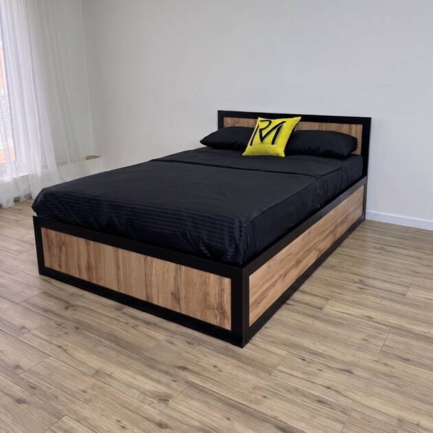 Кровать металлическая для спальни в стиле LOFT 140х200 с подъемным механизмом, двуспальная железная кровать