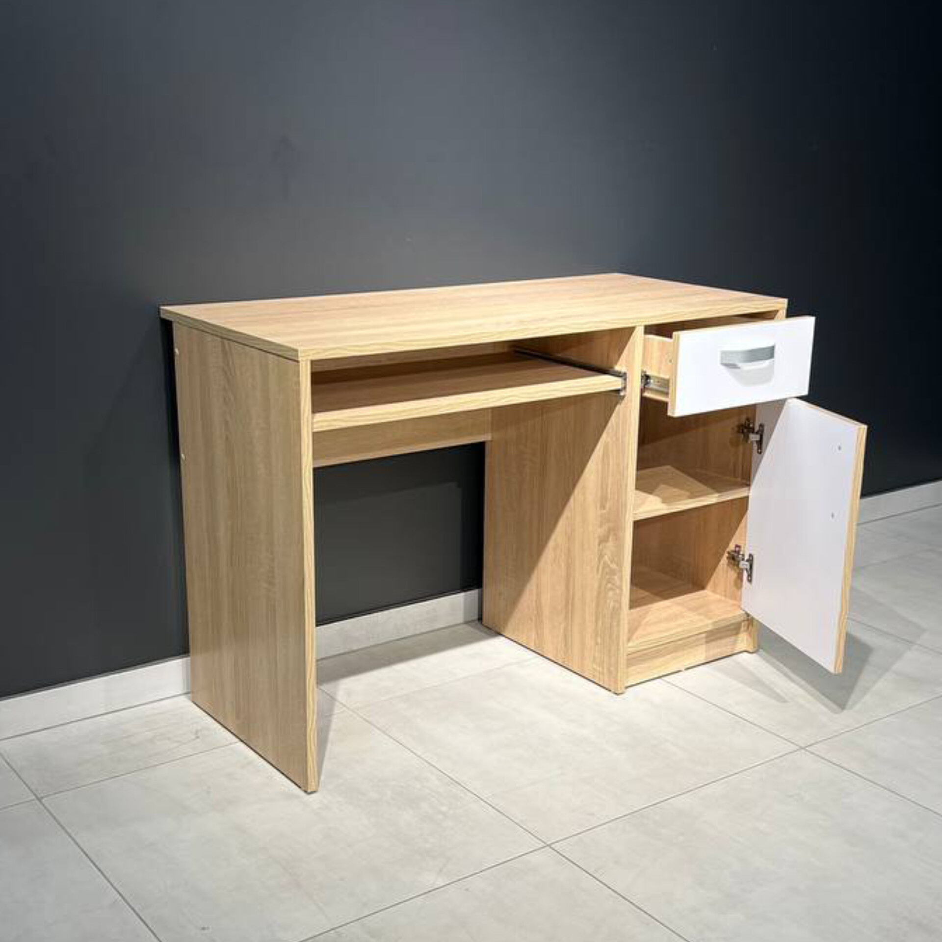 Компьютерный письменный стол "White Mix" 110х75х50, современный стол с тумбочкой и ящиком — изображение 2