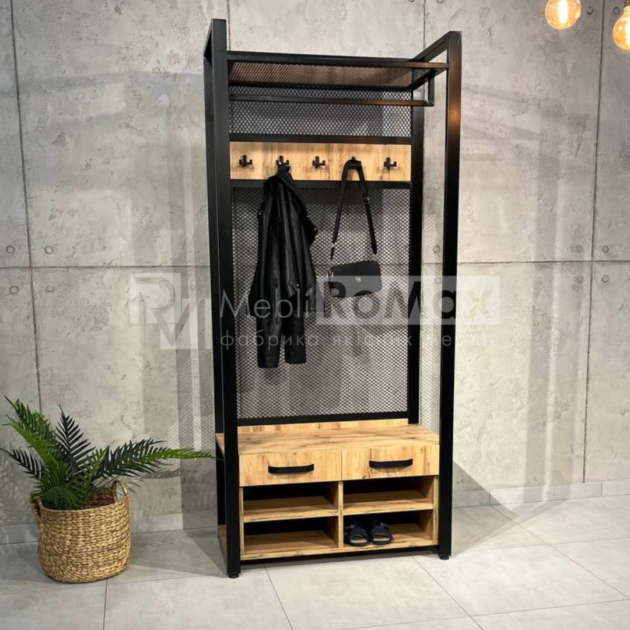 Стильная прихожая LOFT 900 с ящиками и тумбой для обуви, современная прихожая лофт