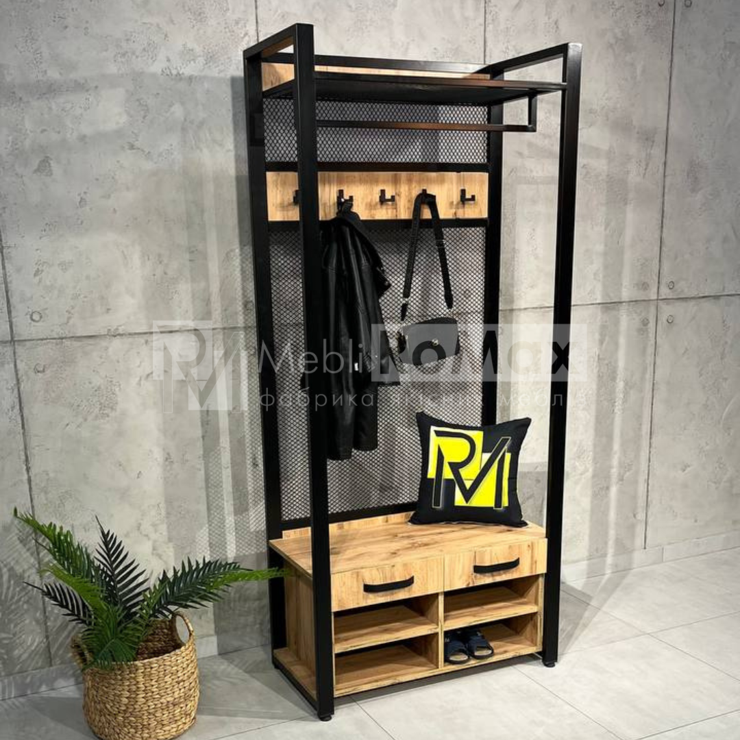 Стильная прихожая LOFT 900 с ящиками и тумбой для обуви, современная прихожая лофт — изображение 4